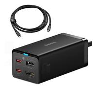 Baseus HUB GaN5 Pro Fast Charger C+C+U+HDMI with Power Cable 1.5m + Type-C to Type-C Cable (1m, 100W, 40Gb/s), Black EU (CCGP110201)