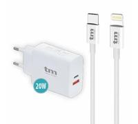 Chargeur mural 20W - TM Electron - Lightning/USB-C - Blanc - 1 unité - Compact - 15.5 cm hauteur - 2.5 cm largeur