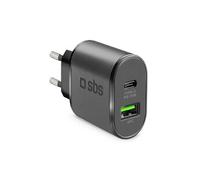 SBS Mobile Chargeur mural TETRPD25W 1x USB-C PD 25W, 1x USB-A 18W Noir