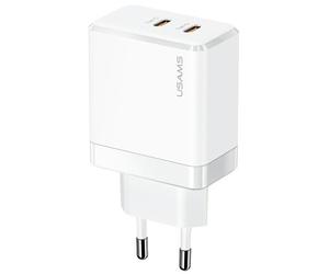 Chargeur mural 40 W USAMS GaN Power Delivery avec 2 ports USB-C blanc