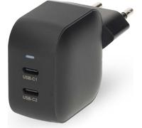 Chargeur mural | 45 W | GaN | PD3.0 | Charge rapide | 2,25 / 3,0 A | Nombre de sorties : 2 | 2x USB-C™ | Sélection automatique de la tension | Noir
