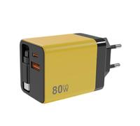 Chargeur mural 80W câble rétractable intégré - Bloc alimentation rapide smartphone tablette ordinateur | Adaptateur multifonction voyage bureau maison | Prise compacte avec fil extensible pour recharg