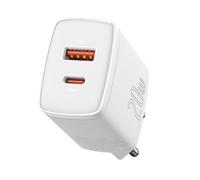Chargeur mural compact USB rapide USB-C 20 W 3 A PD QC 3.0 Blanc