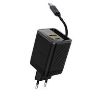 Chargeur mural GaN 67 W avec connecteurs USB-A et USB-C et câble USB-C PD QC rét