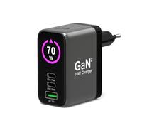Port Connect Chargeur mural GAN² 70W avec écran - 2x USB-C et 1x USB-A + Câble USB-C / C - Noir