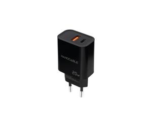 Chargeur Mural Nanocable USB-C/PD + USB-A/QC 20W - Noir