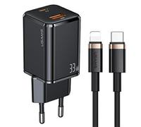 Chargeur mural noir 33 W USAMS Power Delivery USB-C/USB-A