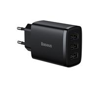 Chargeur mural noir compact 3 ports USB 17 W