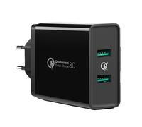 Chargeur mural pour téléphone 2x USB-A 36W QC3.0 - noir