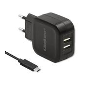 Chargeur mural Qoltec 17 W | 5 V | 3,4 A | 2 ports USB + câble USB Type-C