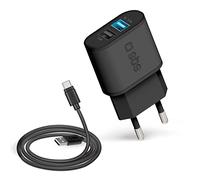 Kit Cargador Pared Sbs 2x Usb 2100 Mah Carga Rapida Con Cable Tipo C Negro