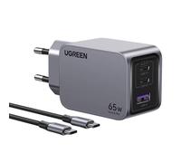 Nexode Pro series X755 - Adaptateur secteur - GaN - 65 Watt - PD - 3 connecteurs de sortie (2 x USB-C, USB) - sur le câble : USB-C - gris
