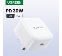 Chargeur mural UGREEN PD 30W USB C, chargeur rapide PD, adaptateur secteur Type-C compatible avec 16 15 Pro Max, compatible avec Samsung Galaxy S25 S24 Ultra, iPad Mini/Pro, charge rapide QC 4.0 Pixel