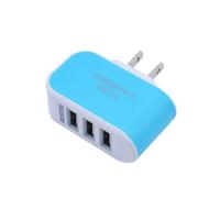 Chargeur Mural Universel Multi-Ports USB 3 Ports Adaptateur Cube Block AC de Chargeur Voyage Couleur Bonbon(BlueUS Plug)