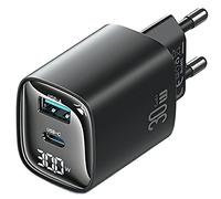 Chargeur mural USAMS GaN 30 W, charge rapide USB-C/USB-A, noir