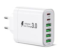 Chargeur USB C, multiport, bloc de charge à 6 ports, double PD, chargeur mural USB C de type C, adaptateur USB compatible avec iPhone 12/13/14/15/Samsung S24/S23/S22
