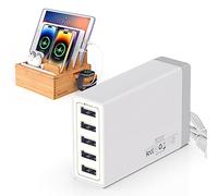 Chargeur mural USB à 5 ports, 40 W 8 A, station de charge USB de bureau pour plusieurs appareils, chargeur USB multi-ports pour téléphones, tablettes et plus encore