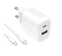 Chargeur mural USB-A/USB-C avec câble USB-C 25 W et câble de 1,2 m - Blanc