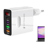 Chargeur mural USB, bloc chargeur multiport 45 W avec écran numérique, charge rapide avec 2 USB et 2 Type C, accessoire de voyage portable pour appareils mobiles, téléphones portables, tablettes