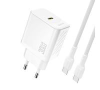 Chargeur mural USB-C avec câble USB-C GaN PD 30 W - Blanc