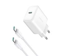 Chargeur mural USB-C PD 30 W QC SFC + câble USB-C de 1 m - Blanc