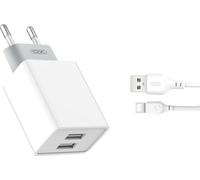 Chargeur mural XO 2.4A L65 Alimentation 2x USB + câble de charge de type C Chargeur USB-C compatible avec les smartphones