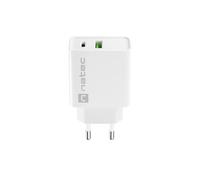 Natec Chargeur RIBERA 20W 1x USB-A + 1x USB-C PD3.0 QC3.0 Blanc