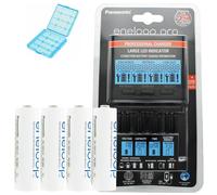 Chargeur Panasonic eneloop BQ-CC65 avec écran LCD, 4 piles eneloop standard AA Mignon et AccuCell Box Bleu