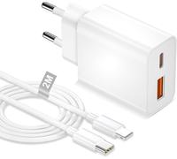 Chargeur Phone Rapide avec Cable Lightning 2M Apple MFi Certifi¿¿, 2-Port Double Chargeur USB C 20W Prise Secteur USB C Prise Phone Charger for Phone 14/13 Pro Max/12 Mini/11/X/XR/XS/8 Plus/SE/iPad