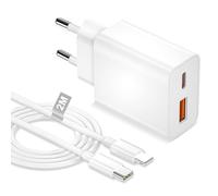 Chargeur Phone Rapide avec Cable Lightning 2M Apple MFi Certifié, 2-Port Double Chargeur USB C 20W Prise Secteur USB C Prise Phone Charger for Phone 14/13 Pro Max/12 Mini/11/X/XR/XS/8 Plus/SE/iPad