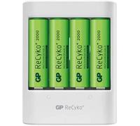 Chargeur Piles Rechargeables AA et AAA avec 4 Piles AA 2000 NiMH incluses | GP RECYKO | Chargeur Rapide avec USB avec 4 Piles AA