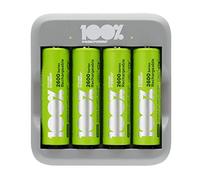 Chargeur Piles Rechargeables AA et AAA avec 4 Piles AA Minh Rechargeables incluses | 100% PEAKPOWER | Chargeur Rapide avec USB 4 emplacements + 4 Piles AA Minh pré-chargées - Haute capacité