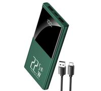 Chargeur portable 10 000 mAh Powerbank 22,5 W Batterie de charge rapide avec entrée et sortie USB-C et grand écran LED Chargeur de téléphone portable fin pour iPhone Google Android (vert)