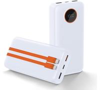 Chargeur Portable 20 000 Mah - Batterie Externe Avec C¿bles Int¿gr¿s - Affichage Led Usb C - Batterie Externe Compatible Avec Iphone 15/14/13/12, Samsung, Android, Etc (Blanc (20 K))