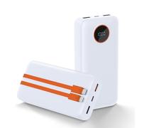 Chargeur portable 20 000 mAh - Batterie externe avec câbles intégrés - Affichage LED USB C - Batterie externe compatible avec iPhone 15/14/13/12, Samsung, Android, etc (blanc (20 K))