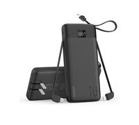 Chargeur portable avec câbles intégrés et prise murale AC, 10 000 mAh 22,5 W PD à charge rapide, batterie légère et compacte pour iPhone 17/16/15/14/13, Samsung, tablettes
