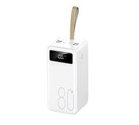 Chargeur Portable de Banque d’Alimentation 4 USB Batterie Externe Lumière LED Chargeur de Batterie Haute capacité intégré 3 Câble pour téléphones, Blanc, 40000mAh