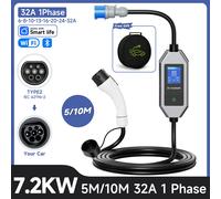 Chargeur portable JNTAFEV 7,2 kW 32 A Type 2 IEC62196-2 pour véhicule électrique, chargeur Type 1 J1772 Wallbox GB/T CEE avec contrôle WIFI par application noir
