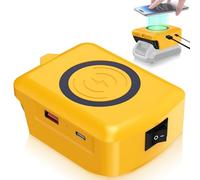 Chargeur portable sans fil pour batterie DeWalt 20 V Li-Ion, chargeur rapide de téléphone 15 W avec sortie USB-B et USB-C, pour recharger les smartphones, compatible avec iPhone 16/15/14/13/12
