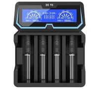 XTAR X4 Chargeur de Batterie 2 A Rapide AC 2 A ,2 Ports avec écran LCD avec Fonction Power Bank pour 3,6 V/3,7 V 14500 16340 18650 20700 21700 26650 1.2V AAAA A SC C