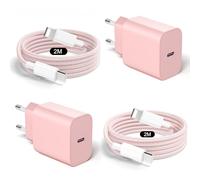 Chargeur pour iPhone 14/14 Pro/14 Pro Max/14 Plus/13/12/11/Mini/SE/X/Pad, 20W PD3.0 Chargeur Rapide pour iPhone, 2Pack USB C Prise avec 2Pack 2M Câble Lighting - Rose+Rose