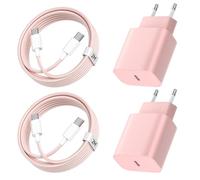 Chargeur pour iPhone 15/16, Lot de 2 20W Chargeur Rapide pour iPhone avec 2m Câble USB C pour Phone 16/16 Plus/16 Pro Max/15/15 Plus, PD3.0 USB C Prise Adaptateur Secteur Embout - Rose+Rose