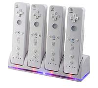Chargeur pour Manette de Wii avec 4 Batteries 2800mAh Rechargeables Et Indicateurs LED,Chargeur de Wiimote pour Wii Support de Charger de Wii Station de Charge pour Télécommande Wii, Blanc