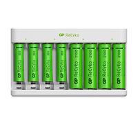 Chargeur pour Piles Rechargeables AA et AAA avec 4 Piles Rechargeables AA et 4 Piles AAA NiMH incluses | GP RECYKO | Chargeur Rapide avec USB avec 8 Piles Minh pré-chargées - Haute capacité