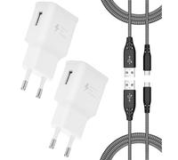 Chargeur pour Samsung Charge Rapide, 2-Pack Chargeur USB avec 2M USB-C Nylon Tressé Cable pour Samsung Galaxy A13, A14, S8, S9, S10, S20, S21 FE, A04S, A20e, A23, A33, A34, A40, A41, A50, A51, A53