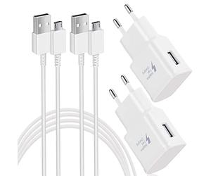 Chargeur pour Samsung Chargeur Rapide avec Câble de Charge Rapide Micro USB 1,5 m Compatible avec Samsung Galaxy S7 S7 Edge S6 S5 S4 S3 S2 Note5/4 Xcover 4 3 2 J4+ A5 A7 J3 J5 J7 Tab (lot de 2, Blanc)
