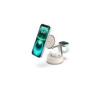 Belkin UltraCharge Pro 3 en 1 Chargeur Induction Qi2 25W, Station de Charge pour iPhone 16, Apple Watch, AirPods, Pixelsnap, Chargeur Compatible avec MagSafe avec Ventilateur et Adaptateur 45W - Beige