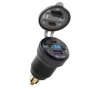 Chargeur Prise Allume Cigare USB C Rapide with LED Voltmeter, Waterproof Chargeur de Telephone Voiture Dual QC 3.0 USB Din Socket Adaptateur pour Motos 12V/24V BMW Motorcycles