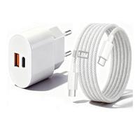 Chargeur Prise USB C,2-Port 25W Chargeur USB Multiple Secteur Adaptateur avec Nylon Câble Lightning 1.8m pour iPhone 17 16 15 14 13 12 11 Pro/Pro Max/Plus,Mini X XS,iPad,Samsung Galaxy S25 S24 Ultra