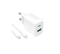 Chargeur USB-A/C 30W Blanc avec Câble USB-C 1.2m